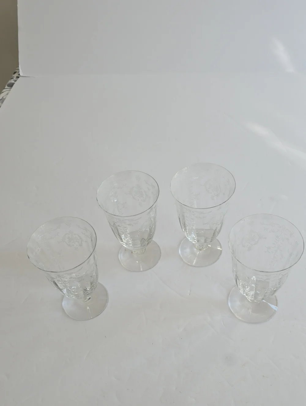 Vintage Fostoria Navarre Set Of 4 Etched Footed Glass Goblets